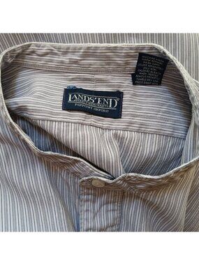 Lands End Mens Tall Shirt 17.5" 36" Pinpoint Oxford Button-Up Striped Cotton Vtg